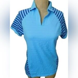 NWT Antigua Women’s Golf Polo Shirt “Rumor” Blue Stripe Short Sleeve, size S